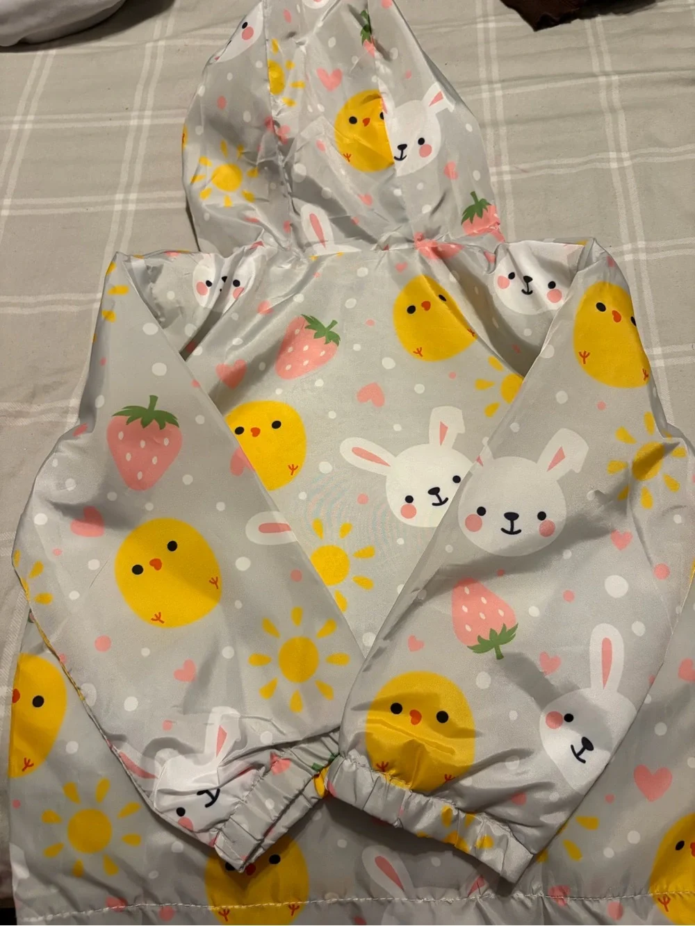 Amazon Kids' Hooded Raincoat - Gray with Yellow, Pink & White Animal Print
